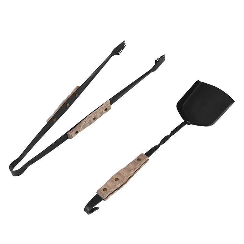 Tnr-fire dvo-dijelni set kliješta za vatru i lopate, od željeza i tikovine, 1,8 kg, za 3–5 osoba