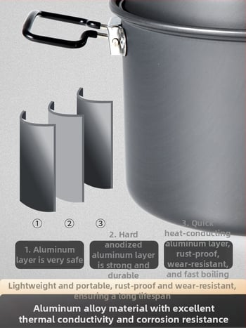 Set lonaca za kampiranje za kazetni štednjak, aluminijska legura, prijenosno i lagano, model SK214, težina 1 kg