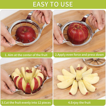 Неръждаем резач за ябълки и корнер, удебелен голям размер, 8 или 12 парчета, преносим разделител за плодове
