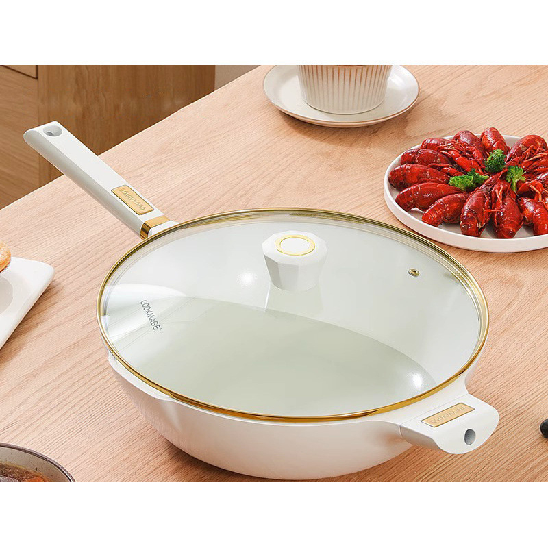 Wok s keramičkom neprijanjajućom površinom, tijelo i dno od aluminijske legure, staklena poklopac, model Jq-61, pogodna za plinske i indukcijske ploče