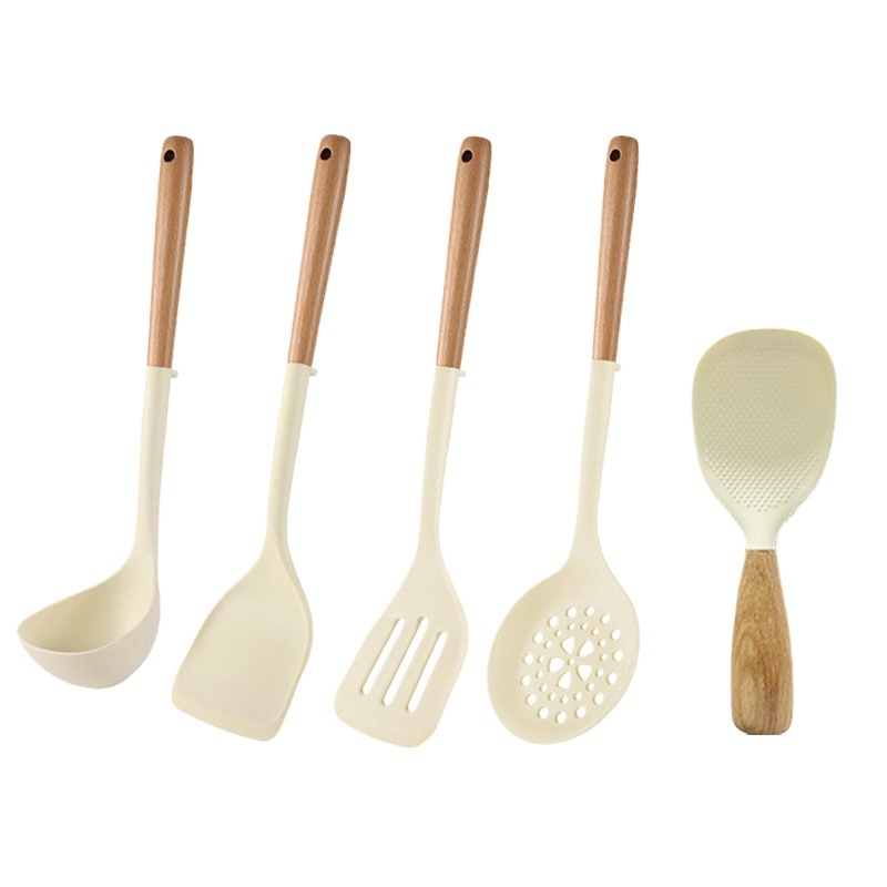 Set silikonskih spatula s drškom od bukovine – otporan na visoke temperature, komplet kuhinjskih alata