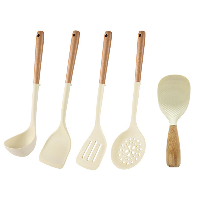 Set silikonskih spatula s drškom od bukovine – otporan na visoke temperature, komplet kuhinjskih alata