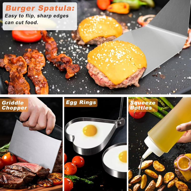 Set alata za roštilj od nehrđajućeg čelika – spatula za kuhanje, vilica, klipsa i lopata – prijenosni kamping set za roštilj na otvorenom