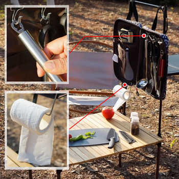 Кампинг комплект кухненски прибори от неръждаема стомана, преносим 1.1 кг, за 3–4 души, съдържа нож, дъска за рязане, лъжица, шпатула, ножици, щипки за барбекю, оризова лъжица, ръкавици, чанта за съхранение