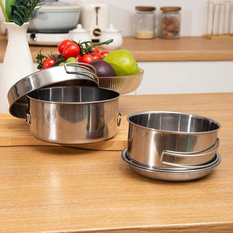 Комплект съдове за къмпинг от неръждаема стомана, 8 части, сгъваем за 5-6 човека, модел AT6454, тегло 753 g, марка Aotu bump