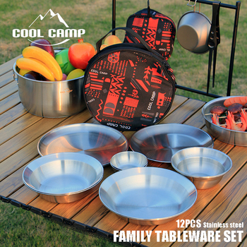 Set posuđa za kampiranje od nehrđajućeg čelika za 4 osobe — s torbom za pohranu, modeli Veliki/Srednji/Mali, težina 1,7 kg