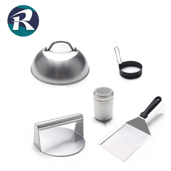 Barbecue pet-dijelni set alata s poklopcem za burger, spatula, boca za arome i teppanyaki alati – nehrđajući čelik – RD marka