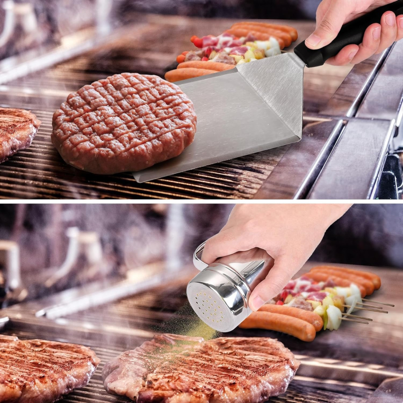 Barbecue pet-dijelni set alata s poklopcem za burger, spatula, boca za arome i teppanyaki alati – nehrđajući čelik – RD marka