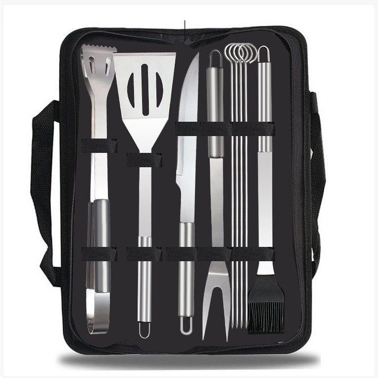 BBQ alatni set u torbi, 9 komada, nehrđajući čelik; uključuje nož, vilicu, znak i lopaticu