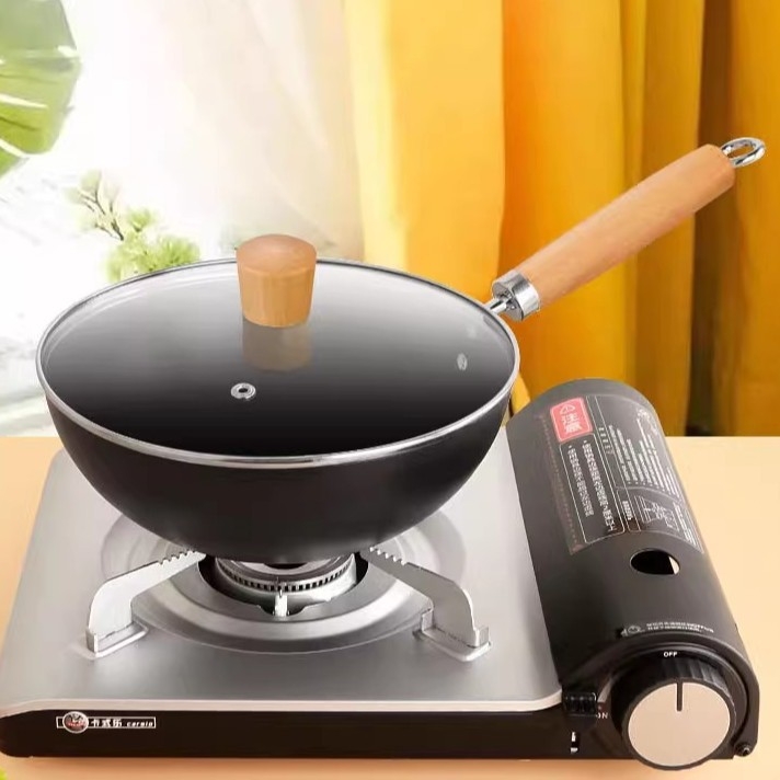Mini wok od kovanog željeza, non-stick, tava, ravno dno, kompatibilna s indukcijskom pločom, model HUF25