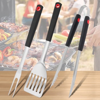Nehrđajući čelični set alata za roštilj, 3 komada: spatula, vilica za roštilj, kliješta