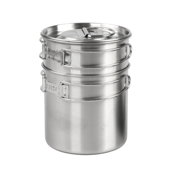 Set posuda od nehrđajućeg čelika 304, prehrambene kvalitete, za 2–3 osobe, vanjska i unutarnja posuda, prijenosni kamp kuhinjski set