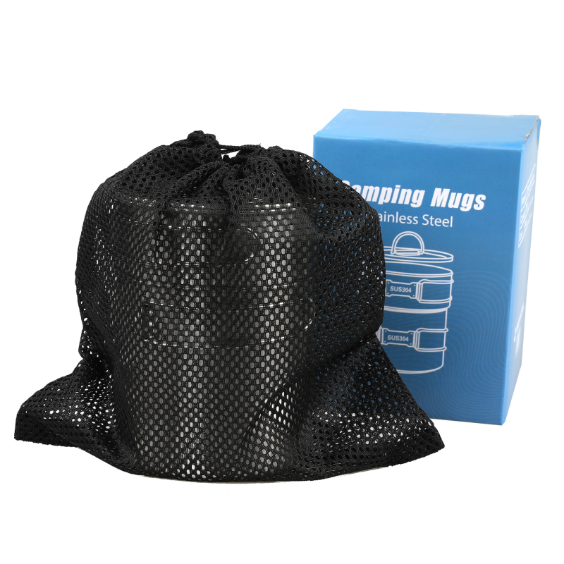 Set posuda od nehrđajućeg čelika 304, prehrambene kvalitete, za 2–3 osobe, vanjska i unutarnja posuda, prijenosni kamp kuhinjski set