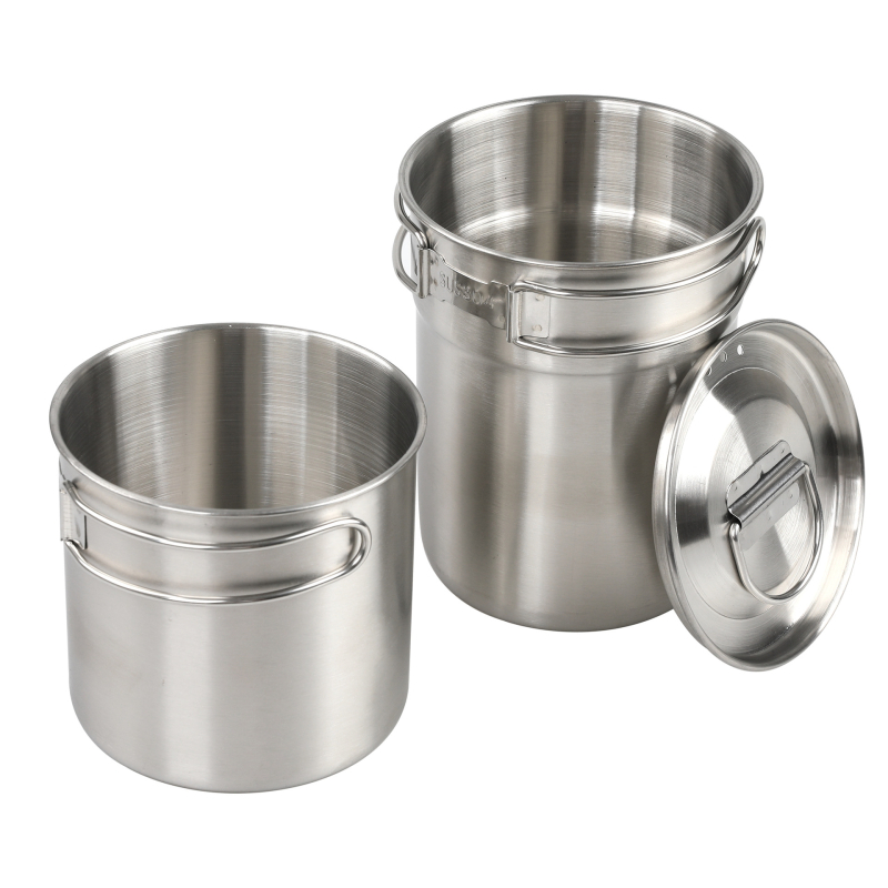 Set posuda od nehrđajućeg čelika 304, prehrambene kvalitete, za 2–3 osobe, vanjska i unutarnja posuda, prijenosni kamp kuhinjski set