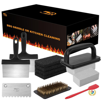 Set četkica za roštilj, 14 kom, nehrđajuće čelične dlačice, plastična drška, višestruka namjena, kamen za brušenje tri u jednom