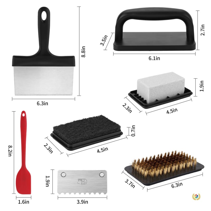 Set četkica za roštilj, 14 kom, nehrđajuće čelične dlačice, plastična drška, višestruka namjena, kamen za brušenje tri u jednom