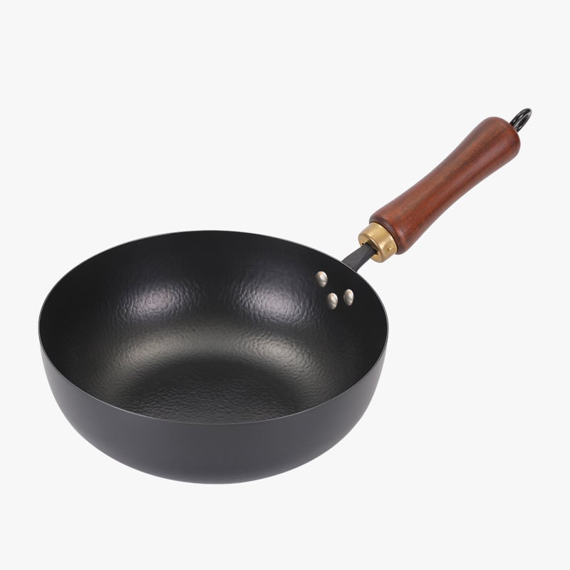 Wok od finog željeza, otporan na hrđu, dno od kovanog željeza, dubina 9 cm, pogodan za opće plinsko kuhalo