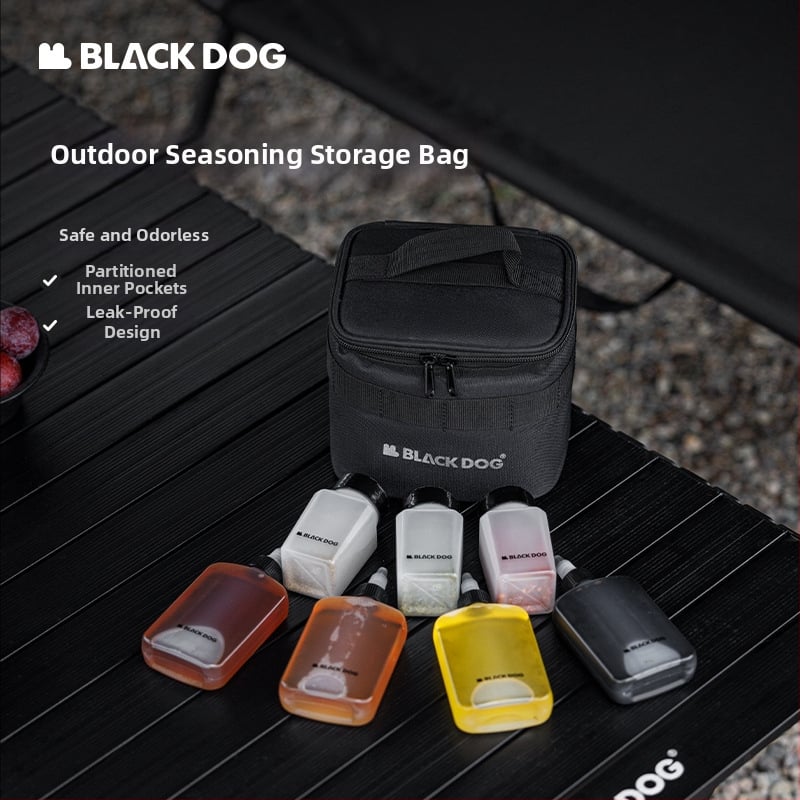 Комплект за подправки за открито: набор от кутия за подправки, бутилка за масло и чанта за съхранение – Black dog, подходящ за къмпинг, пикник и барбекю