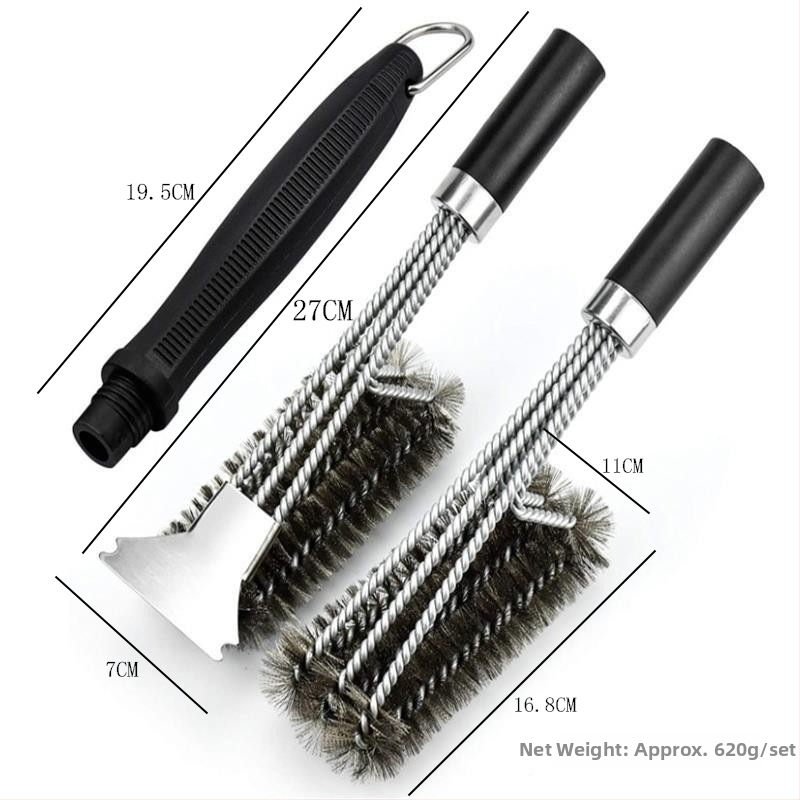Četka za čišćenje roštilja s zamjenjivom glavom, tri glavice od čelične žice i strugač