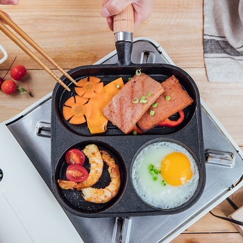 Tiganj od lijevanog željeza s 3 u 1 za omlete, steakove i jaja; ravno dno, bez premaza, kompatibilan s indukcijom