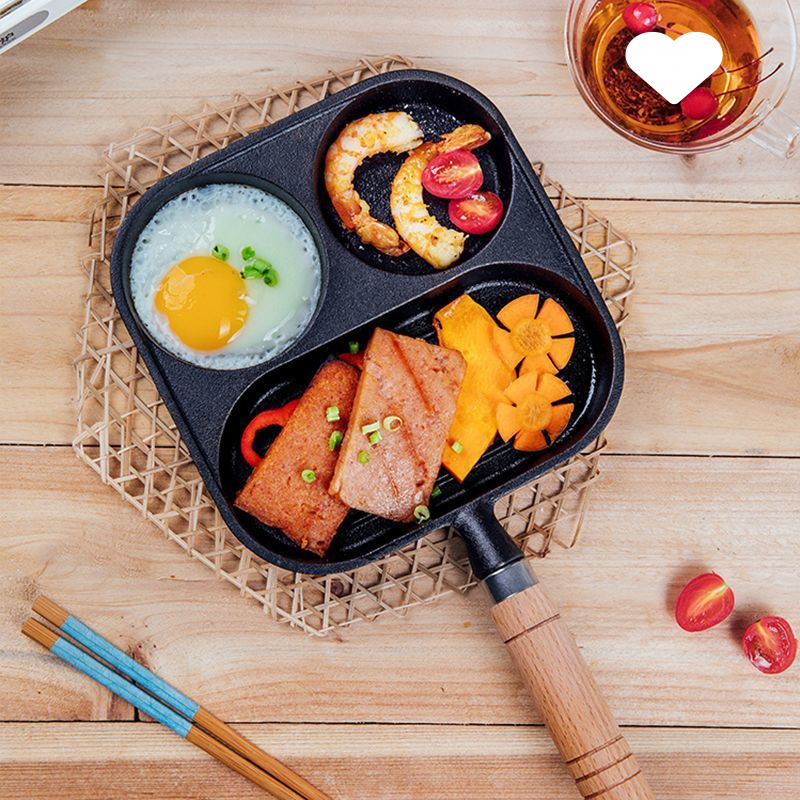 Tiganj od lijevanog željeza s 3 u 1 za omlete, steakove i jaja; ravno dno, bez premaza, kompatibilan s indukcijom