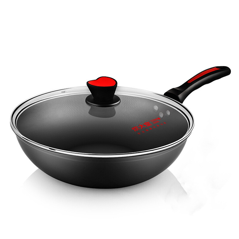 Cooker King wok od aluminijske legure, neprijanjajuća, s staklenim poklopcem, bez dima, pogodan za plin i indukciju