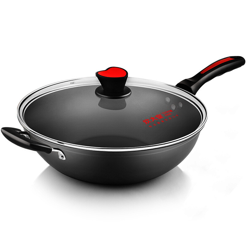Cooker King wok od aluminijske legure, neprijanjajuća, s staklenim poklopcem, bez dima, pogodan za plin i indukciju