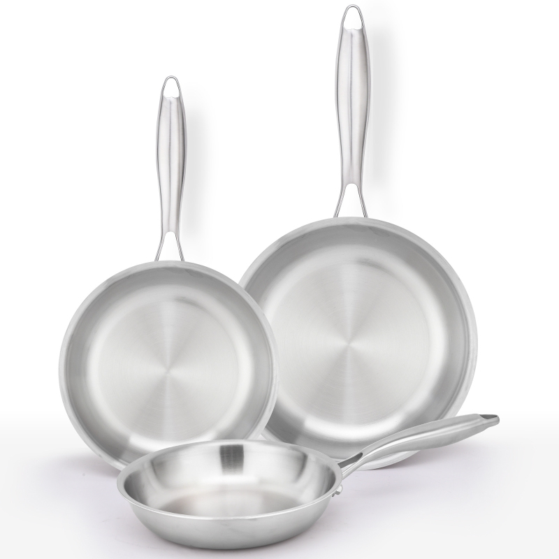 Set tava od nehrđajućeg čelika 304, bez premazivanja, s staklenim poklopcem, promjer 24 cm, dno s trostrukim slojem