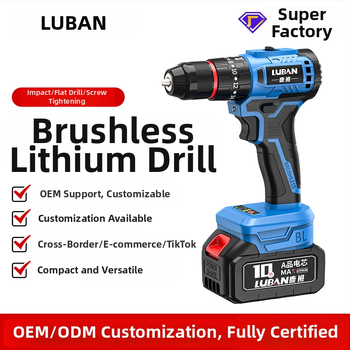 Luban bezdrôtová bezuhlíková vŕtačka s vŕtačkou s úderom, mini, dve rýchlosti, pažba pištoľ, trojzubé skľučovadlo, Li-ion batéria