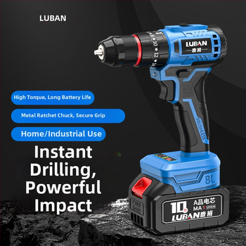 Luban bezdrôtová bezuhlíková vŕtačka s vŕtačkou s úderom, mini, dve rýchlosti, pažba pištoľ, trojzubé skľučovadlo, Li-ion batéria