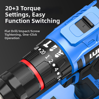 Luban bezdrôtová bezuhlíková vŕtačka s vŕtačkou s úderom, mini, dve rýchlosti, pažba pištoľ, trojzubé skľučovadlo, Li-ion batéria