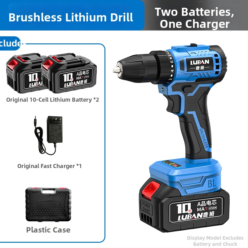 Luban bezdrôtová bezuhlíková vŕtačka s vŕtačkou s úderom, mini, dve rýchlosti, pažba pištoľ, trojzubé skľučovadlo, Li-ion batéria