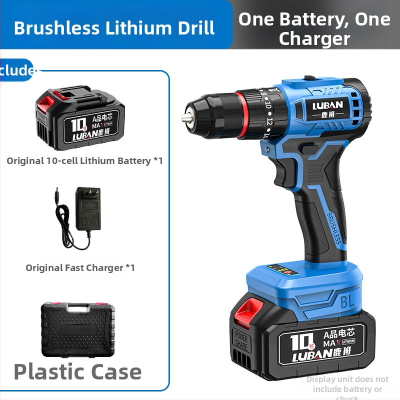 Luban bezdrôtová bezuhlíková vŕtačka s vŕtačkou s úderom, mini, dve rýchlosti, pažba pištoľ, trojzubé skľučovadlo, Li-ion batéria