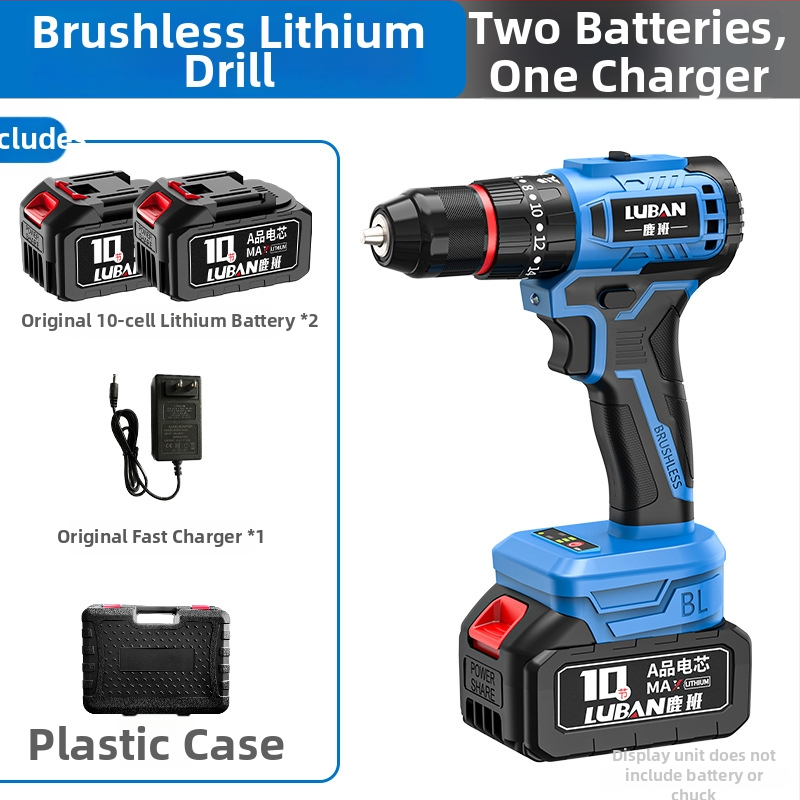 Luban bezdrôtová bezuhlíková vŕtačka s vŕtačkou s úderom, mini, dve rýchlosti, pažba pištoľ, trojzubé skľučovadlo, Li-ion batéria