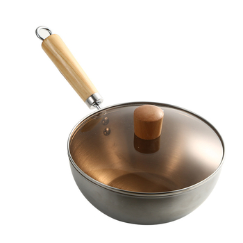 Wok od 304 inox čelika s staklenim poklopom, s jednim dnom, dubina oko 9 cm, težina preko 900 g