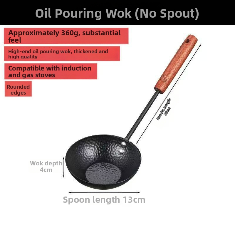 Litínový olejový hrniec s rúčkou, neošúchaný, s jedným dnom, 360 g, vhodný pre bežné platne