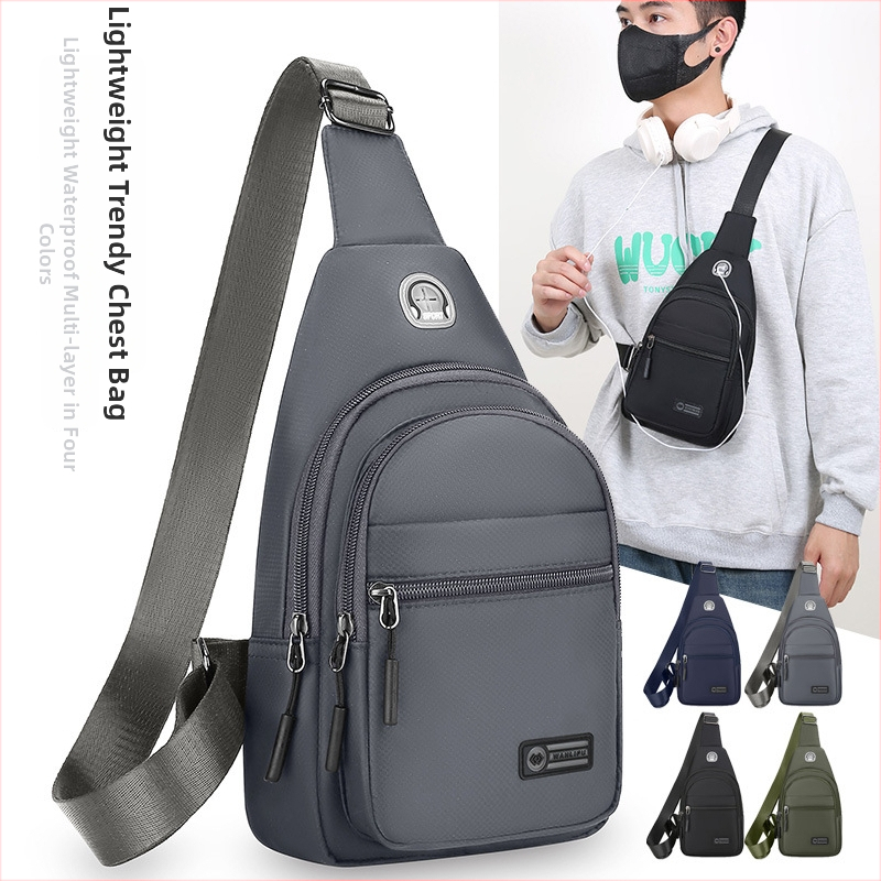 Férfi mellkas-táska keresztpánttal - Oxford anyag, kopásálló, szabadidős utazási stílus, egyszínű mintázat, poliészter bélés