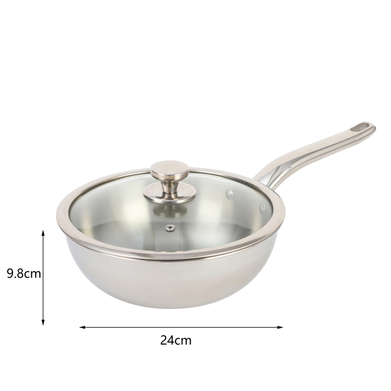 Titánium wok háromrétegű aljzattal, üvegfedővel, kompatibilis gáztűzhely és indukciós főzőfelülettel