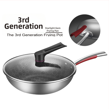 Conneffy Wok od nehrđajućeg čelika 316, neprijanjajuća površina, poklopac od kaljenog stakla, dubina 9 cm, model 015
