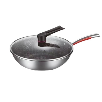 Conneffy Wok od nehrđajućeg čelika 316, neprijanjajuća površina, poklopac od kaljenog stakla, dubina 9 cm, model 015