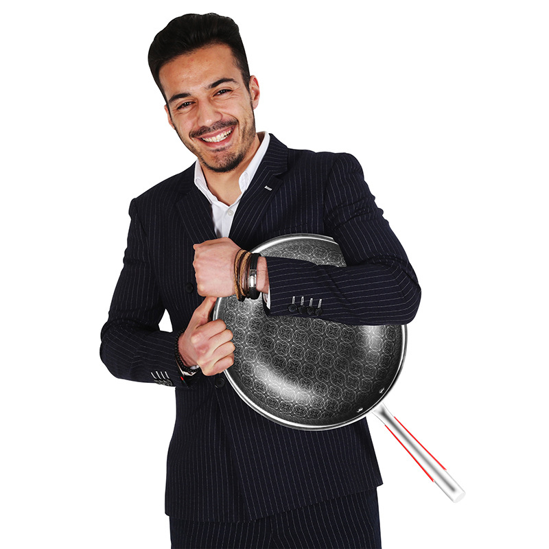 Conneffy Wok od nehrđajućeg čelika 316, neprijanjajuća površina, poklopac od kaljenog stakla, dubina 9 cm, model 015
