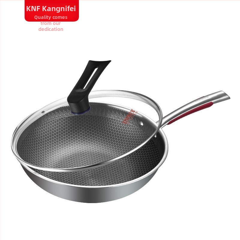 Conneffy Wok od nehrđajućeg čelika 316, neprijanjajuća površina, poklopac od kaljenog stakla, dubina 9 cm, model 015