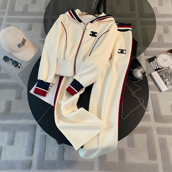 Női kapucnis fleeces béléses sportos szett, hosszú ujjú felső, 3D minta, pamut 80–90%