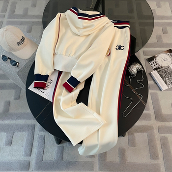 Női kapucnis fleeces béléses sportos szett, hosszú ujjú felső, 3D minta, pamut 80–90%