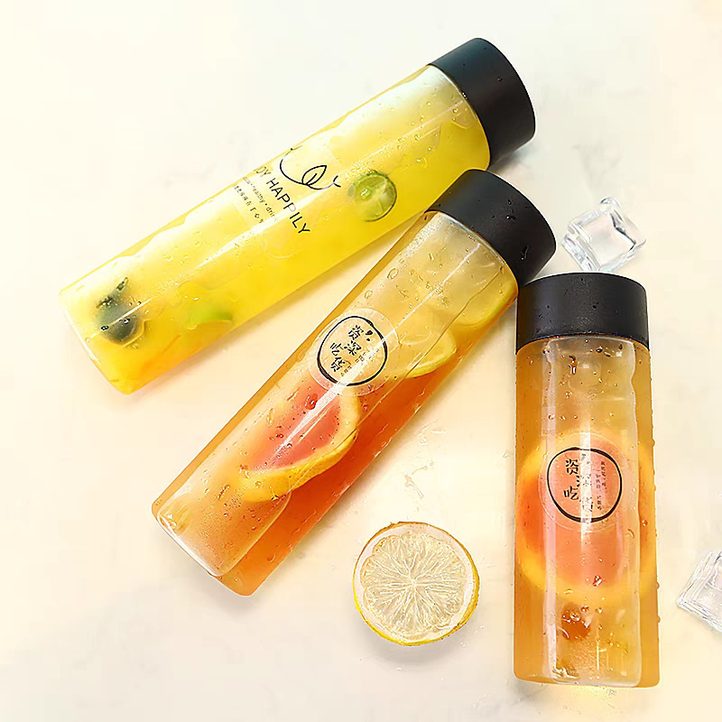 Fumao κυλινδρικό γυάλινο μπουκάλι ποτών, διαφανές σώμα, δυνατότητα εκτύπωσης λογοτύπου, κατάλληλο για κρύο βρασμό τσαγιού, milkshake και καφέ