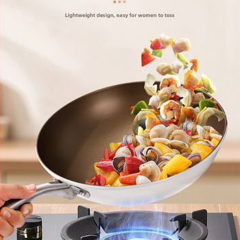 Titanij wok s trostrukim dnom, staklena poklopca, nelepiv, pogodan za indukciju