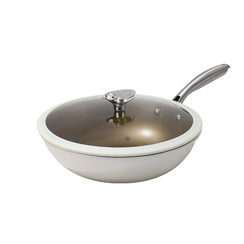 Titanij wok s trostrukim dnom, staklena poklopca, nelepiv, pogodan za indukciju