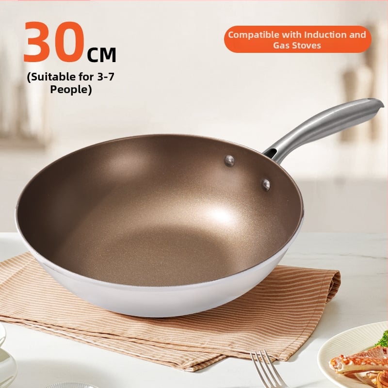 Titanij wok s trostrukim dnom, staklena poklopca, nelepiv, pogodan za indukciju