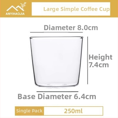 Kávová šálka z borosilikátového skla bez držadla, ľahká, vhodná na zmrazenie, tepelne odolná a vhodná na zohrievanie