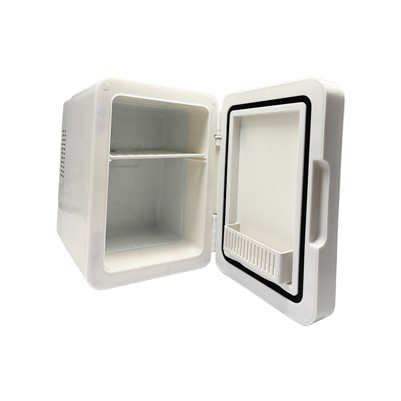 Мини хладилник със огледало за грим и LED осветление, автомобилен хладилник за горещ и студен режим, 5 л капацитет, захранване 12V/220V, мощност 24-36W, охлаждане до 10-15°C под околната температура, нагряване до 65°C